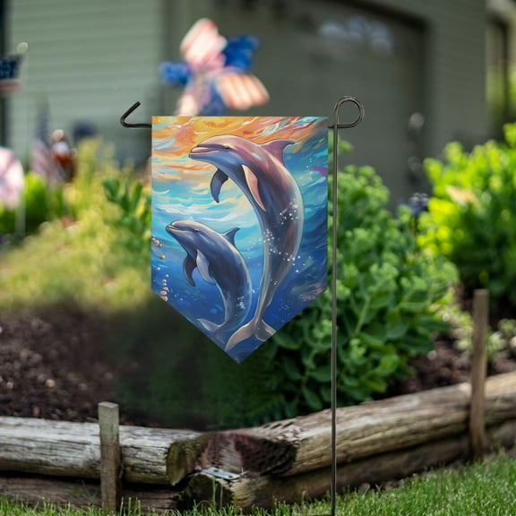 Dolphins Coral Garden Flag 18" x 12.5" Double Sided Yard Lawn Outdoor Decor Small Yard Flags