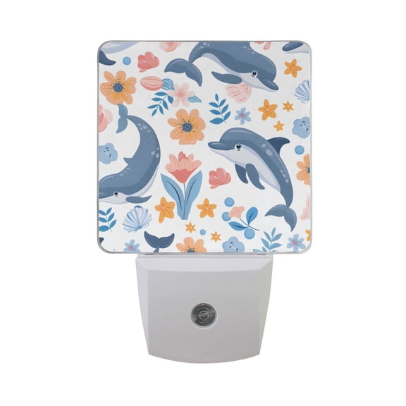 Dolphins Flower Shell Leaf Night Light 2 Pack LED Nightlight Plug into Wall Dusk to Dawn Sensor Soft White