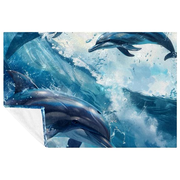 Dolphins Fluffy Blankets Cozy Microfiber Throw Blanket - Soft and Warm Printed Lightweight Blanket for Sofa, Bed, Couch, Office, Camping