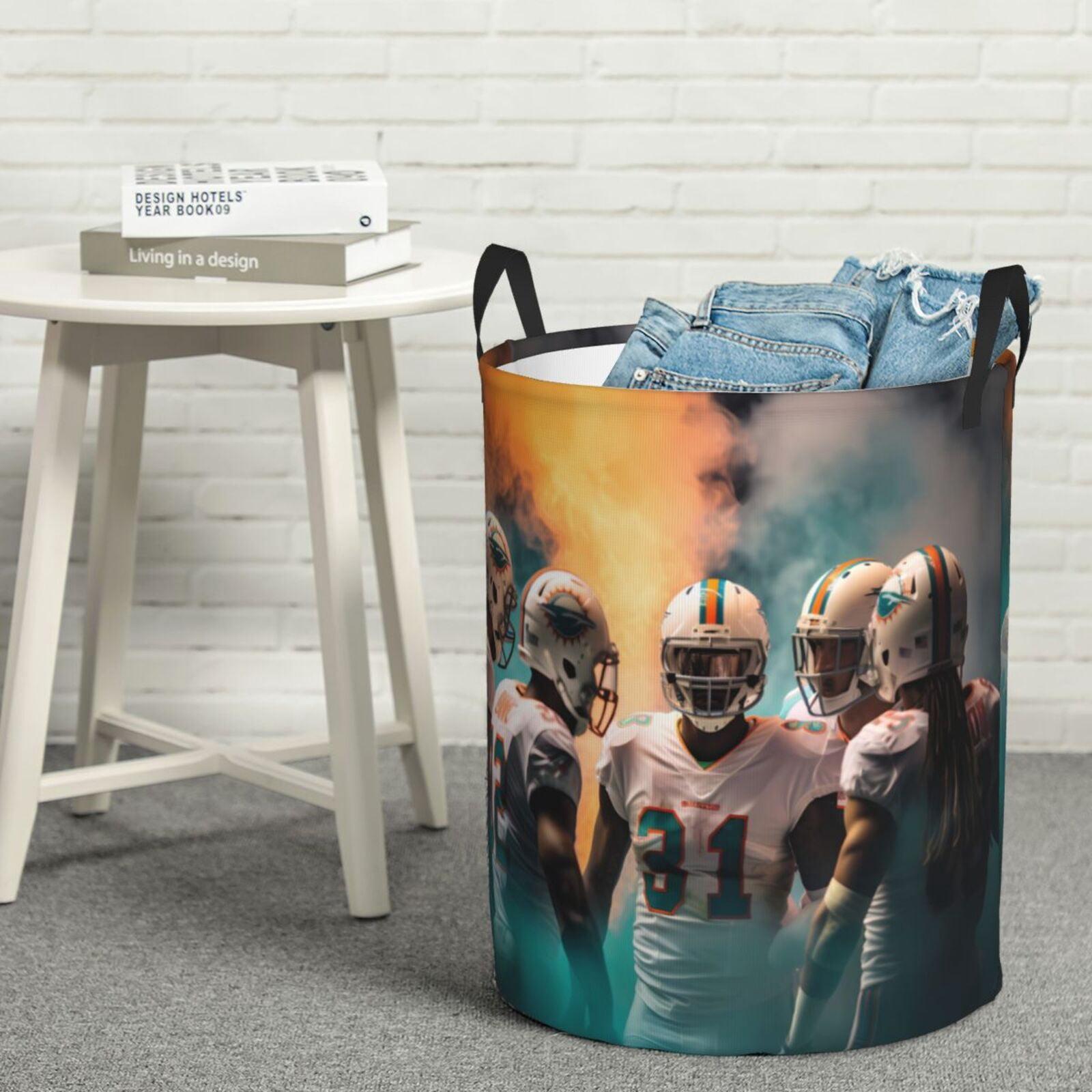 Dolphins Football Team Round Single-Layer Dirty Clothes Basket Sports ...