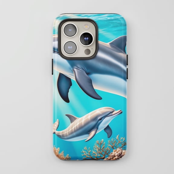 Dolphins For All iPhone Series Protective Phone Case Underwater Blue
