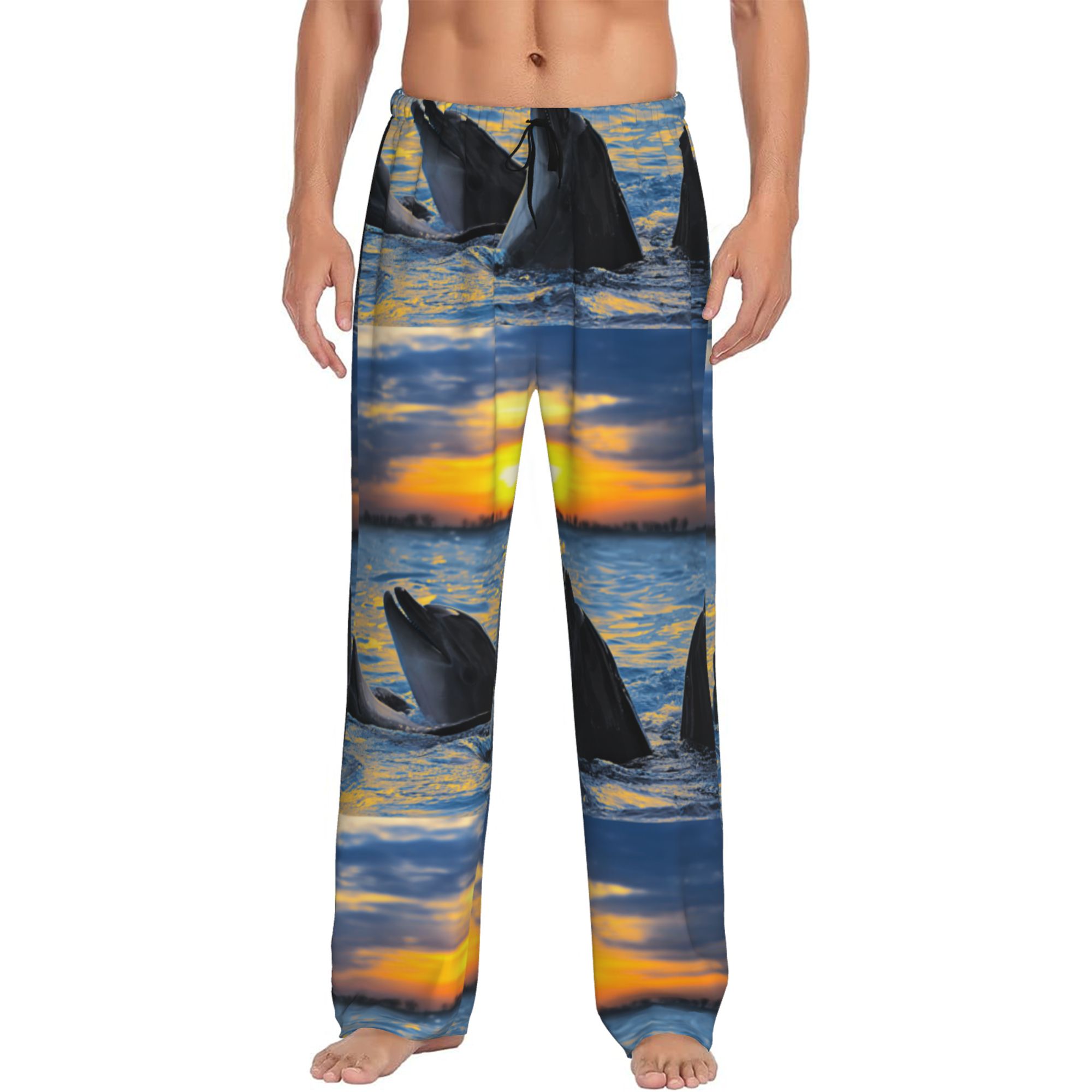 Dolphins In The Sunset Ocean Marine Animals Men'S Pajama Pants,Soft