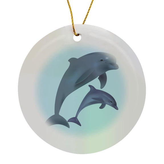 3drose, Dolphins Jumping. Blue and Grey. Kids Room Decor, Circle Porcelain Ornament
