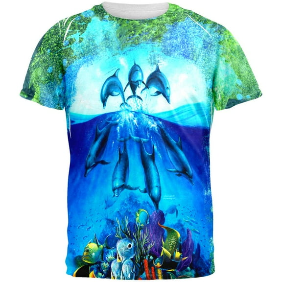 Dolphins Jumping Over Reef All Over Mens T Shirt Multi LG