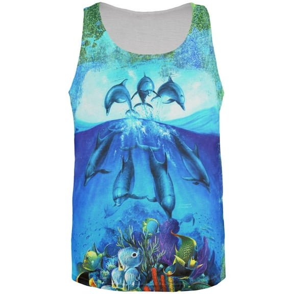 Dolphins Jumping Over Reef All Over Mens Tank Top Multi SM