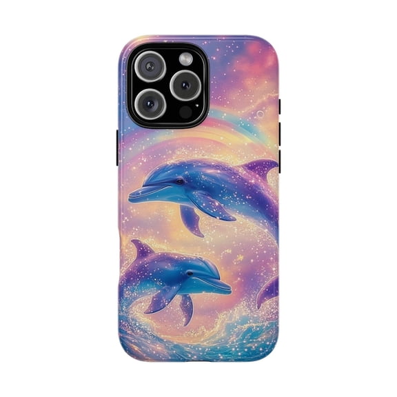 Dolphins Jumping Rainbow Ocean Iridescent Scene iPhone Case 17 to 11 Pro Max