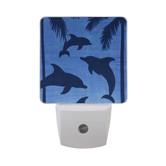 Dolphins Jumping Sea Trees LED Night Light with Smart Sensor Plug Into Wall Dusk to Dawn 2 packs