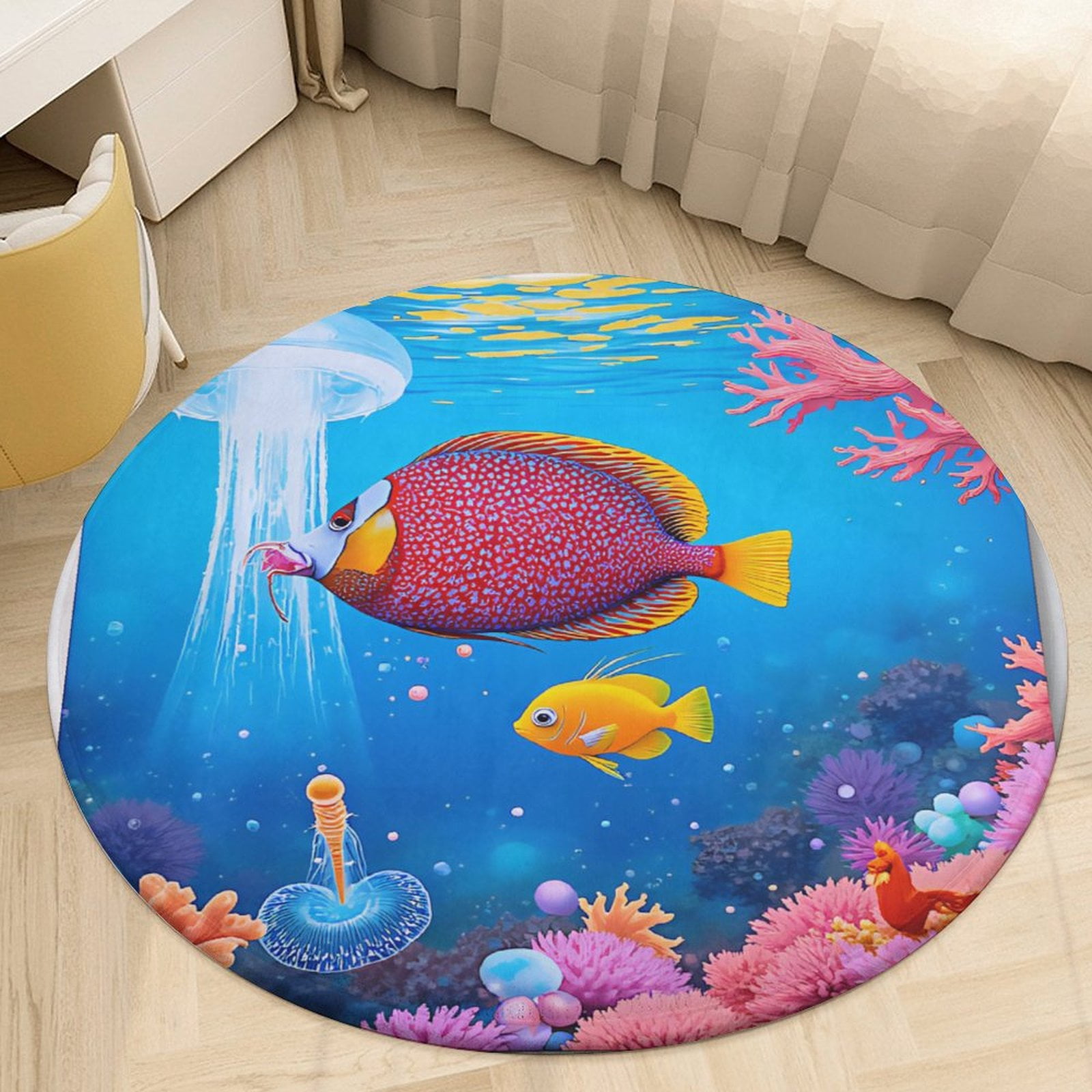 Dolphins Jumping Seashell Colorful Fish Round Area Rugs for Bedroom ...