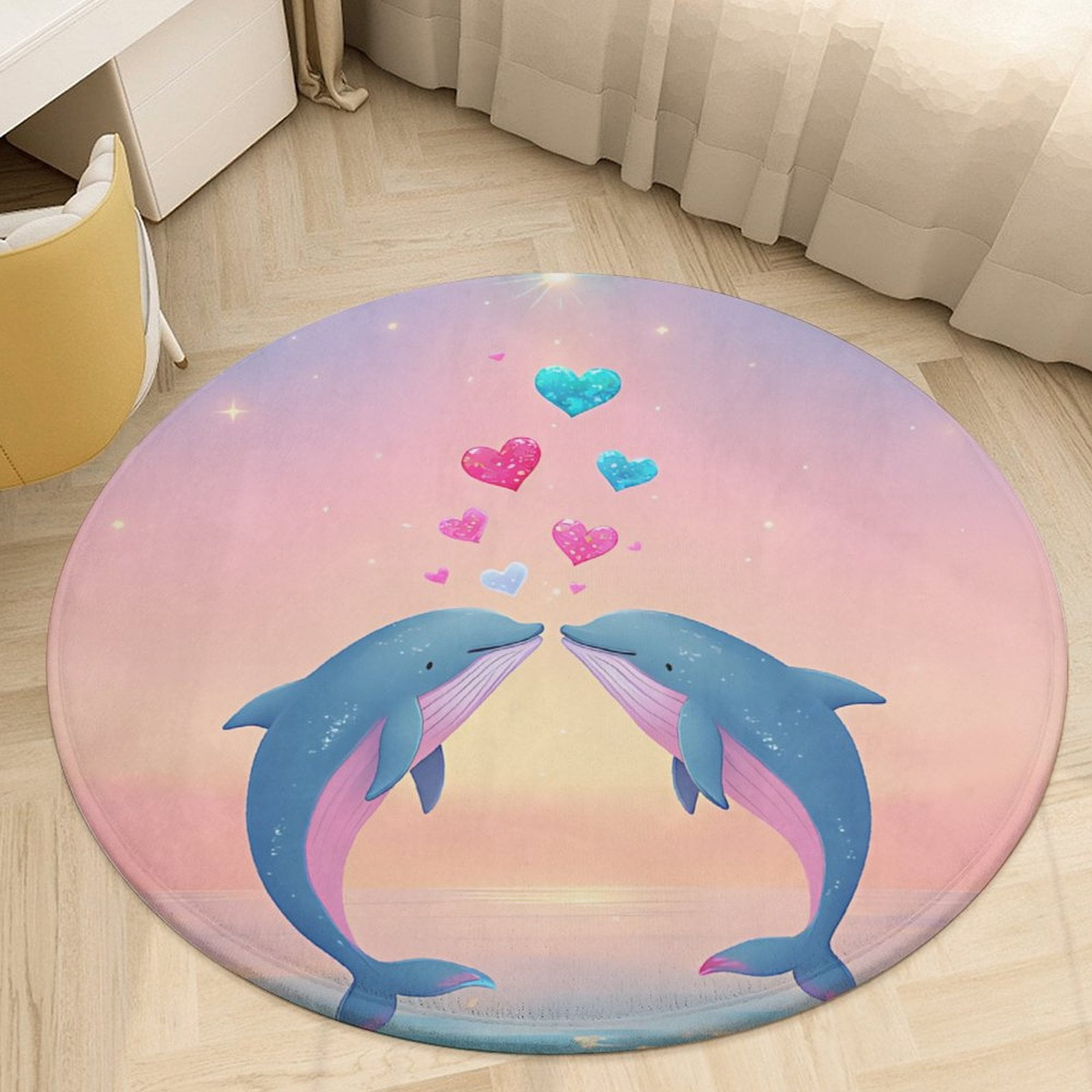 Dolphins Jumping Seashell Colorful Fish Round Area Rugs for Bedroom ...