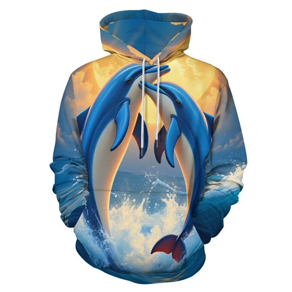 Dolphins Jumping at Sunset-1 Men's Women Vintage 3D Hooded Sweatshirt - All-Season Loose Fit Streetwear