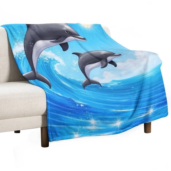 Dolphins Jumping in Sunlit Ocean Throw Blanket Warm Microfiber Flannel Bedroom Decor Blankets For Beds