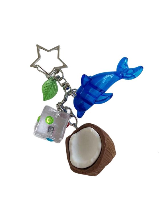 Dolphins Keys Holder Charm with Coconut Leaves , SeaAlloy Keychain Accent for Bags Backpacks and Everyday