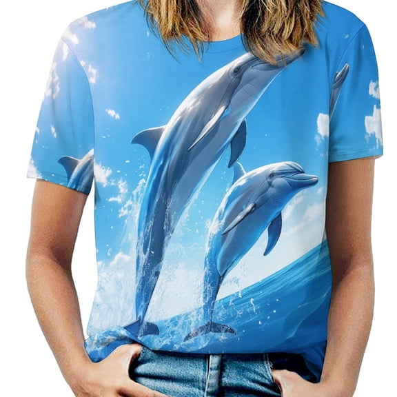 Dolphins Leap Ocean Women's Short Sleeve Tops Casual Blouses T Shirt