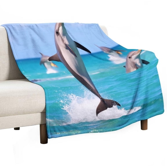 Dolphins Leaping in Blue Ocean Blankets Bedroom Living Room Sofa Throw Blankets for Beds