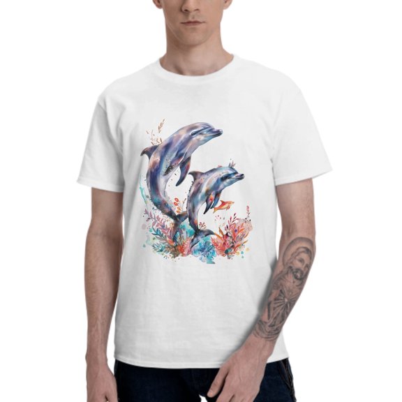 Dolphins Marine Life T-Shirt for Men Cotton 100% Summer Tops Women Fashion Casual Short Sleeves Round Collar Short-Sleeve Couple Top Tees