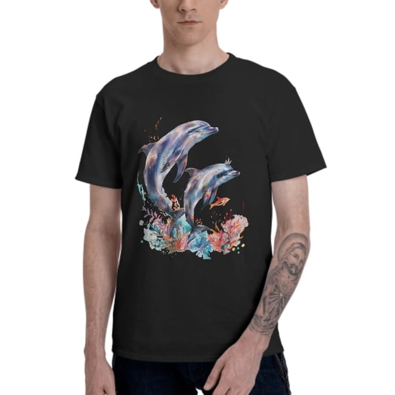 Dolphins Marine Life T-Shirt for Men Cotton 100% Summer Tops Women Fashion Casual Short Sleeves Round Collar Short-Sleeve Couple Top Tees