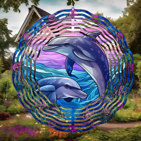Dolphins Metal Wind Spinner 10-Inch Double-Sided Ocean Lover Yard & Porch Art, Birthday/Christmas Gift