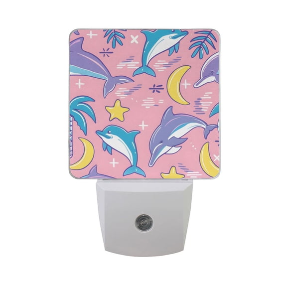 Dolphins Moon Stars Palm Trees LED Night Light with Smart Sensor Plug Into Wall Dusk to Dawn 2 packs