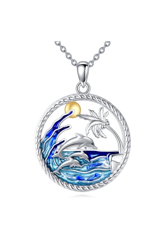 Dolphins Necklace Sterling Silver Dolphin Pendant Ocean Jewelry Birthday Gifts for Women