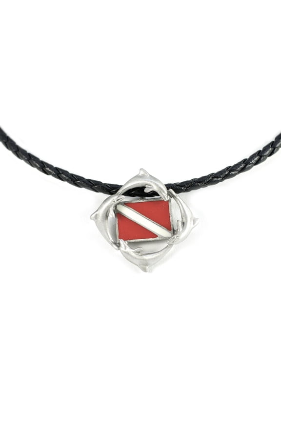 Dolphins Necklace with Dive Flag- Dolphin Necklace for Scuba Divers, Gifts for Scuba Divers