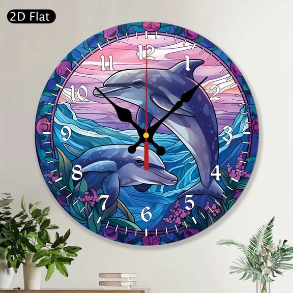 Dolphins Ocean Lover Round Wooden Wall Clock Coastal Nautical Wall Decor Birthday Christmas Gift