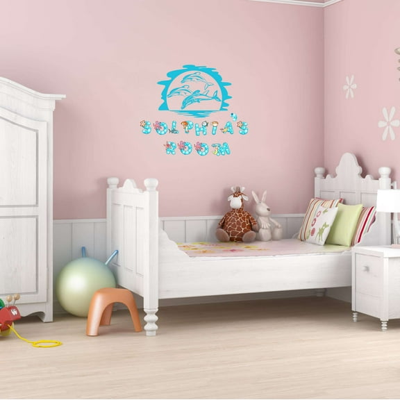 Dolphins Personalized Name Beach Ocean Animals Starfish Octopus Fish Ocean Shark Sea Great White Trout Whale Ell Bass Boat Dolphin Whale Decorating Wall Decal Sticker - Size: 40 In X 32 In