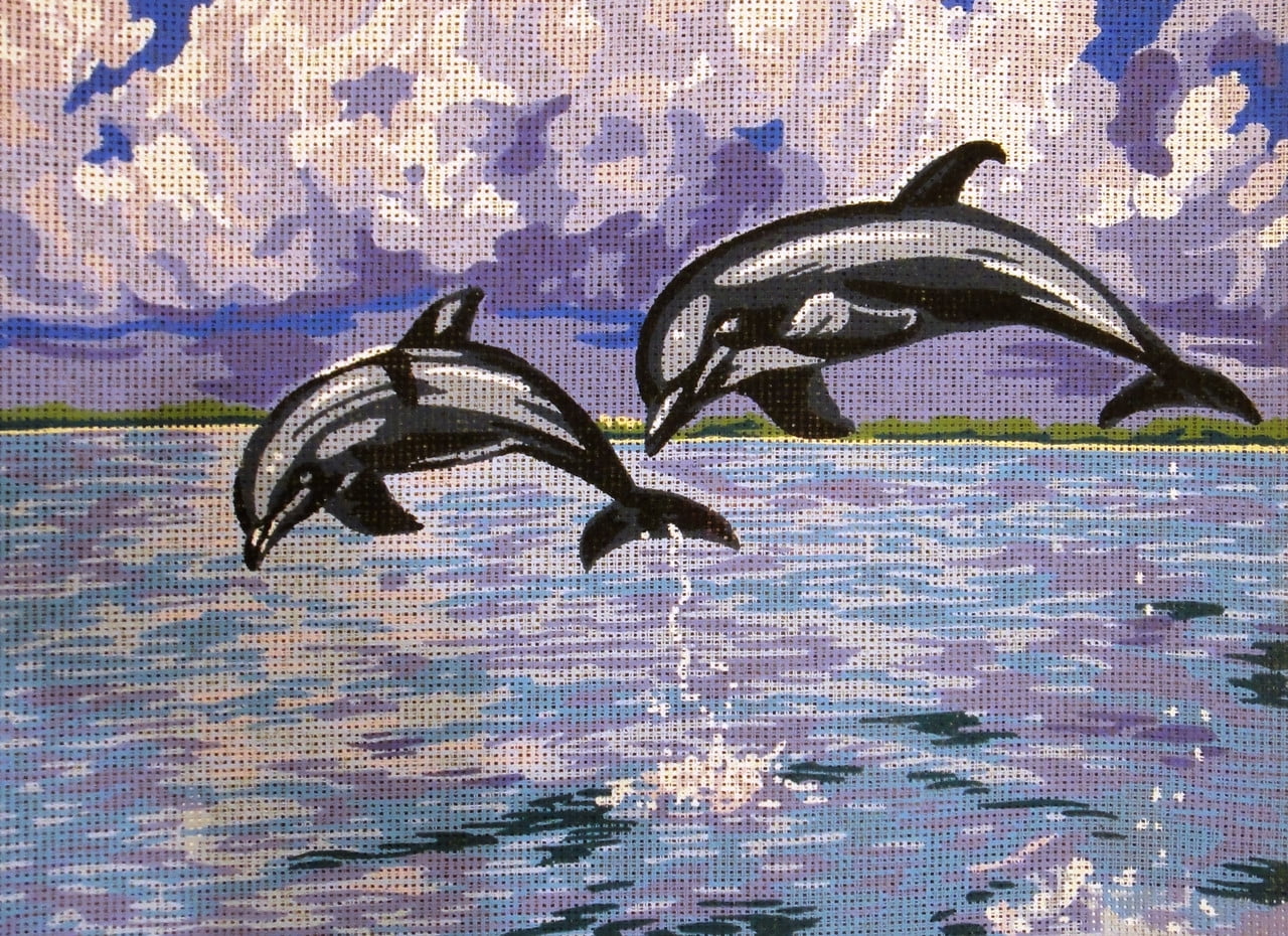 "Dolphins" Printed Canvas for  Needlepoint Tapestry Gobelin  Embroidery Gobelin L 40115