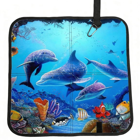 Dolphins Rainbow Dolphin Foldable Seat Cushion for Bleachers, Stadium Seats, Camping & Outdoor Events, Portable Lightweight Pad with Carabiner