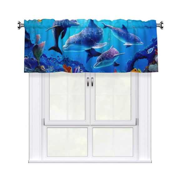 Dolphins Rainbow Dolphin Window Valances Rod Pocket Decorative Curtain Valance for Bathroom Bedroom Living Room 54 x 18 in, 1 Panel