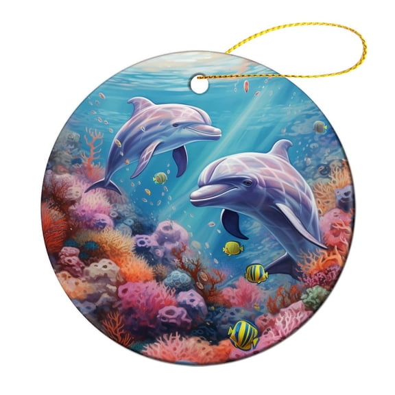 Dolphins Under The Sea Ceramics Ornaments Dolphin Gift Double-Sided Ceramics Ornaments Xmas Trees Decorations Keepsake Gifts Merry Xmas for Family & Friends