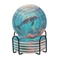 thumbnail image 1 of Dolphins Sea Corals Fish 6 Pcs Drink Coasters with Holder Absorbent Coasters Woven Coasters for Drinks Table Desk Protection Home Decor, 1 of 7