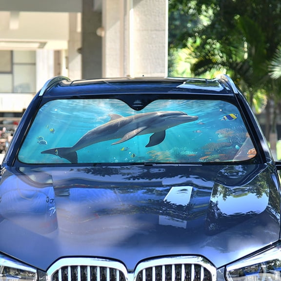 Dolphins Sea Corals Fish Automotive Front Car Windshield Sun Shade Reflector Foldable for Front Fit for Cars Truck SUVs