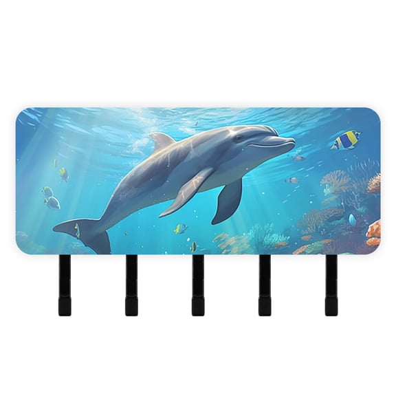 Dolphins Sea Corals Fish Mail Holder Organizer Wall Mount with Shelf Key Holder Key Rack with 5 Key Hooks for Wall Decorative