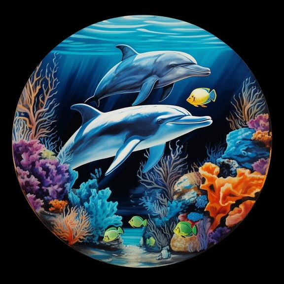 Dolphins Under Sea Scenery 5D Diamond Art Painting by Number Kits for Adults DIY Paint with Full Drill Round Diamond Gems Painting Art Craft for Home Wall Decor 13.8x13.8inch