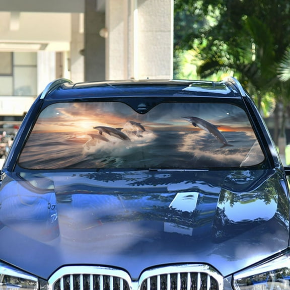 Dolphins Sky Waves Automotive Front Car Windshield Sun Shade Reflector Foldable for Front Fit for Cars Truck SUVs