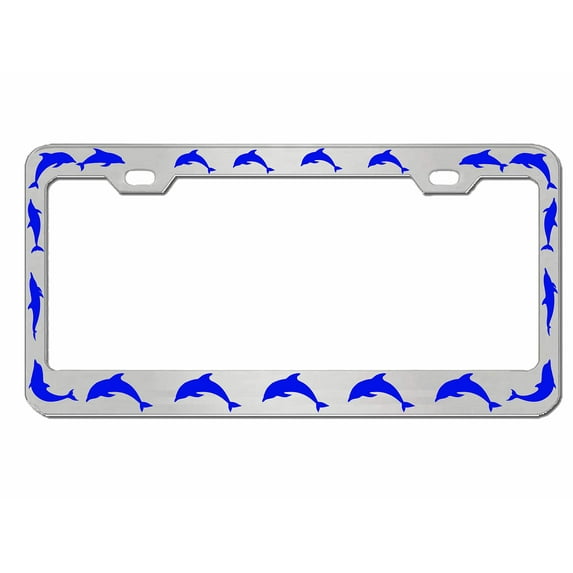 Dolphins Style Metal License Plate Frame Personalized/Car Accessories Car Tag Holder Cover (Black/Lime Blue)