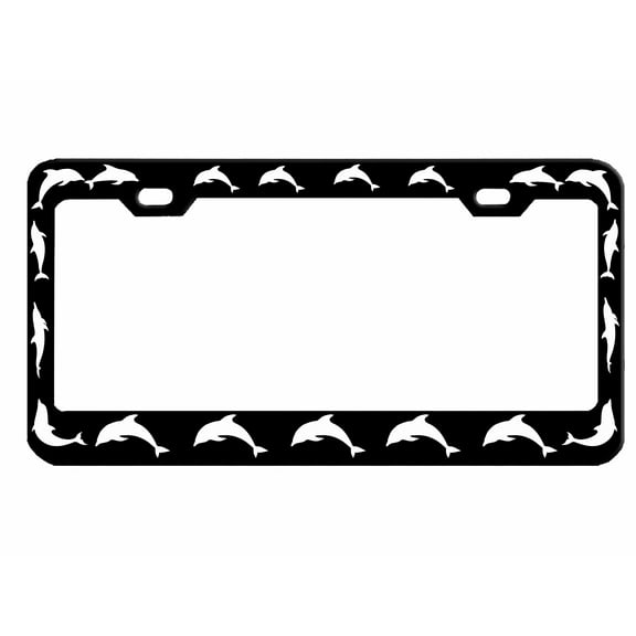 Dolphins Style Metal License Plate Frame Personalized/Car Accessories Car Tag Holder Cover (Black/White)