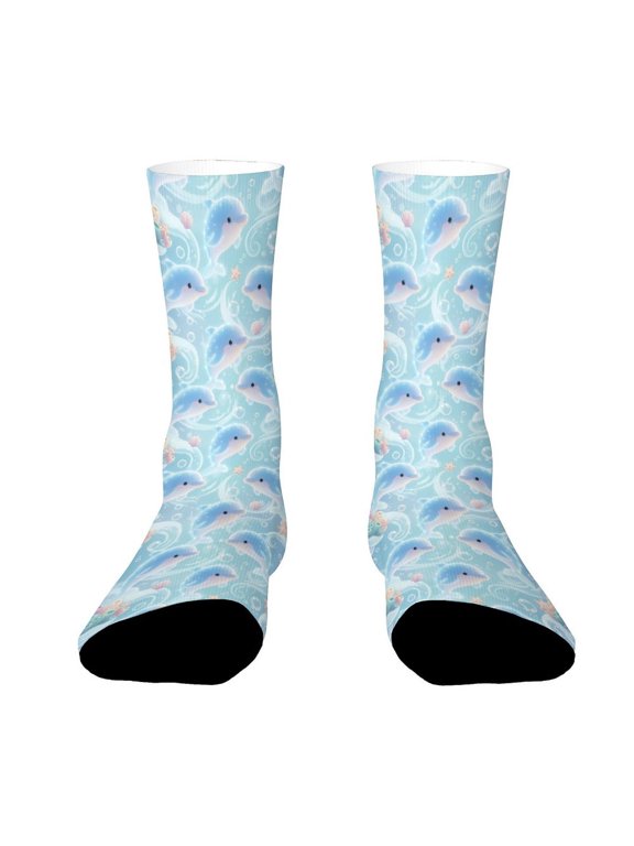 Dolphins Swimming Bubbles Funny Novelty Crew Socks for Women Men Sports