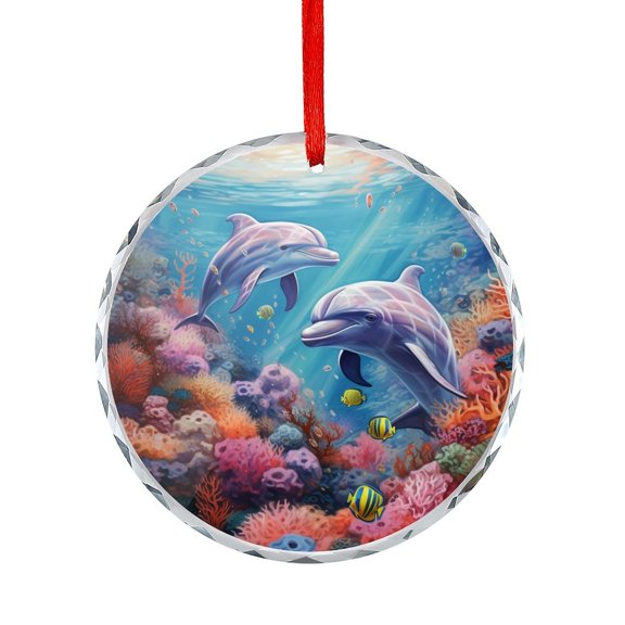 Dolphins Under The Sea Ornament Dolphin Love Round Shaped Glass Ornament Unique Home Decor
