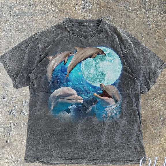 Dolphins Vintage Graphic T-Shirts, Retro Ocean Sea Life Tshirt, Ocean Lovers, Dolphin Lovers, Oversized Sea Animal Nature Tee DARK HEATHER Unisex S-5XL Hot Trending Shirt, Vintage Birthday Gift