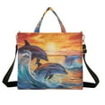 thumbnail image 1 of Dolphins Waves Sunlight Sea Corduroy Tote Bag Handbag Large Messenger Bag Shoulder Crossbody Zipper Bag Purse, 1 of 8