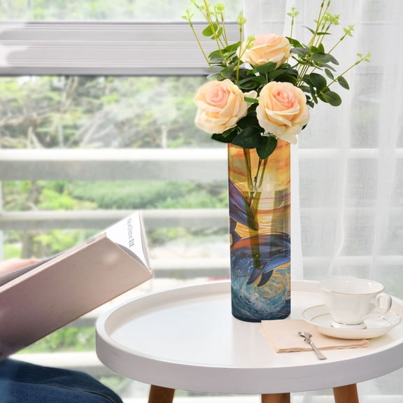 Dolphins Waves Sunlight Sea Vases for Flowers Modern Decorative Vase Home Decor for Bedroom Kitchen Living Room Centerpieces