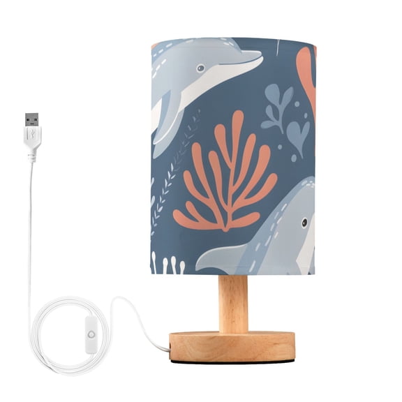 Dolphins and Corals Table Lamp with USB Port LED Warm Light Lamp Night Light Home Decor