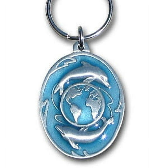 Dolphins and Earth Pewter Key Chain