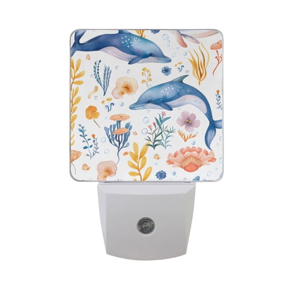 Dolphins and Flowers Night Light 2 Pack LED Nightlight Plug into Wall Dusk to Dawn Sensor Soft White