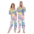thumbnail image 1 of Dolphins and Palm Trees Adult Onesie Pajamas Slim Fit Christmas One Piece Suit Pjs for Women and Men Hooded Zipper, 1 of 7