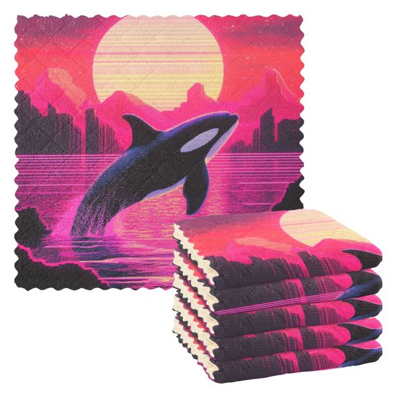 Dolphins and Sunset Kitchen Cloth Dish Towels for Drying Washing Absorbent Dish Rags 6 Pack