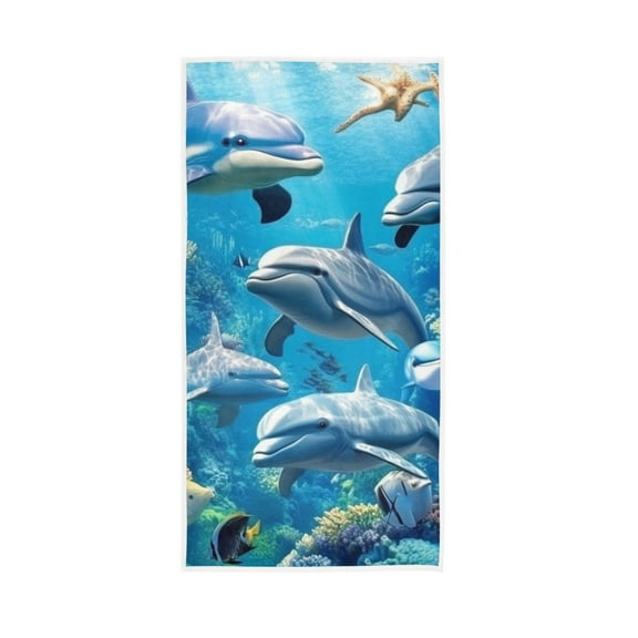 Dolphins in The Sea Face Towel Absorbent Hand Towels Bath Sport Gym