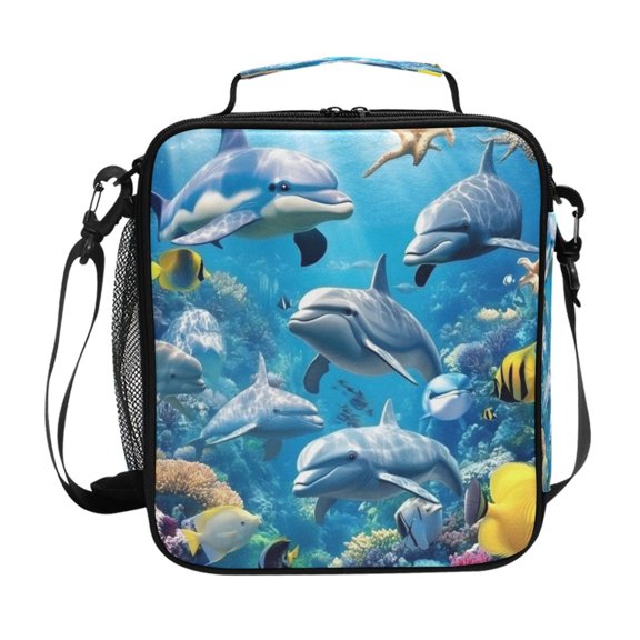 Dolphins in The Sea Insulated Lunch Bag Reusable Lunch Box Lunch Container with Straps