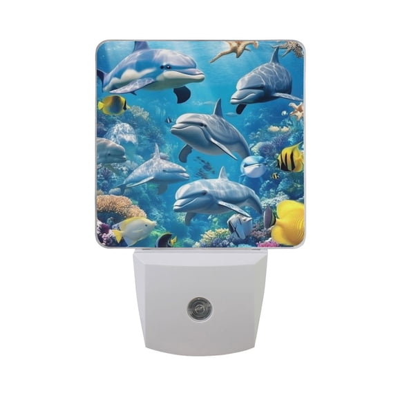 Dolphins in The Sea LED Night Light with Smart Sensor Plug Into Wall Dusk to Dawn 2 packs
